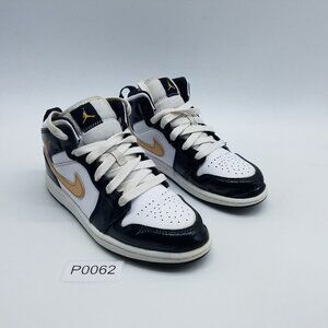 Nike Air Jordan Retro 1 Mid SE (PS) Boy's Size 2Y Sneakers Black Gold